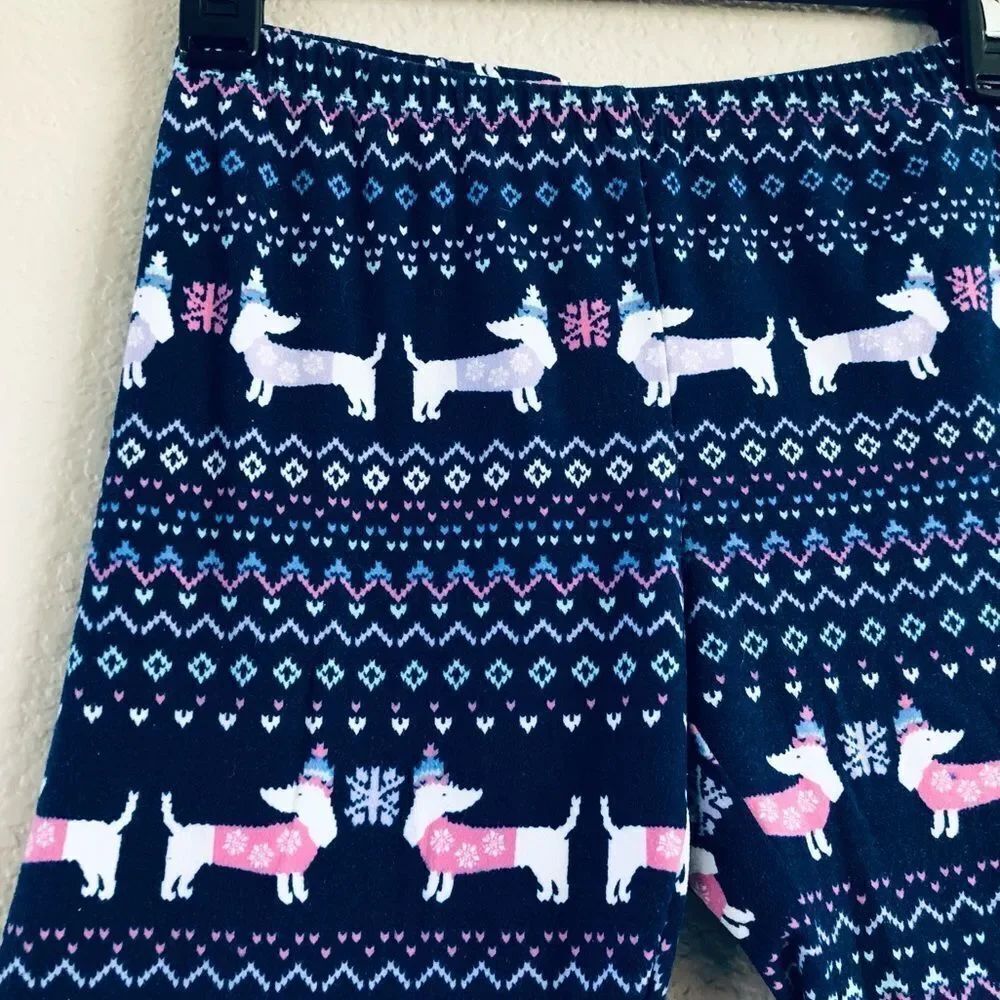 SO Nordic Blue Dachshund Print Soft Stretchy Lounge Leggings